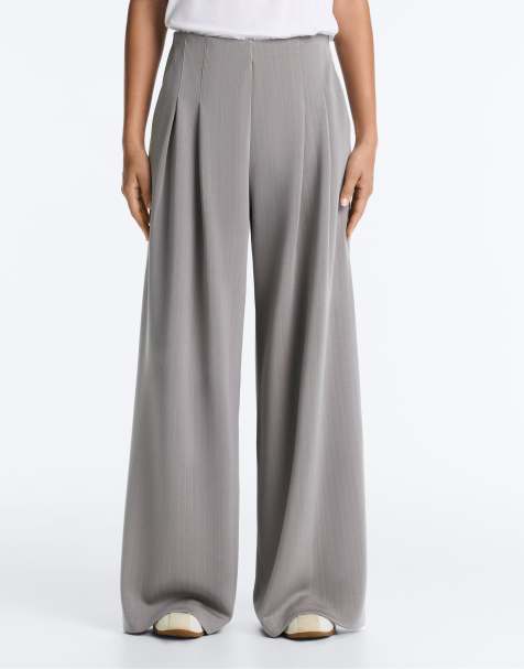 OYSHO - Grå lange bukser med plisseringer i blødt modal - view 1