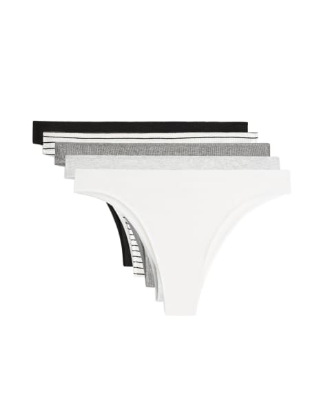 OYSHO – Grå, ribbade brazilian-trosor i bomullsmix, 5-pack - view 1