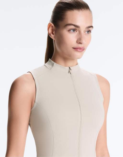 OYSHO - Gråbrun T-shirt uden ærmer med lynlås, 7 af 7