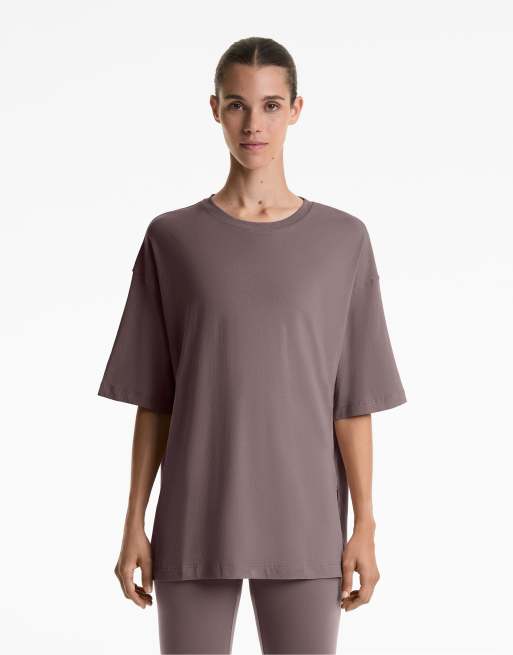OYSHO – Grålila t-shirt i bomullsmix med korta ärmar