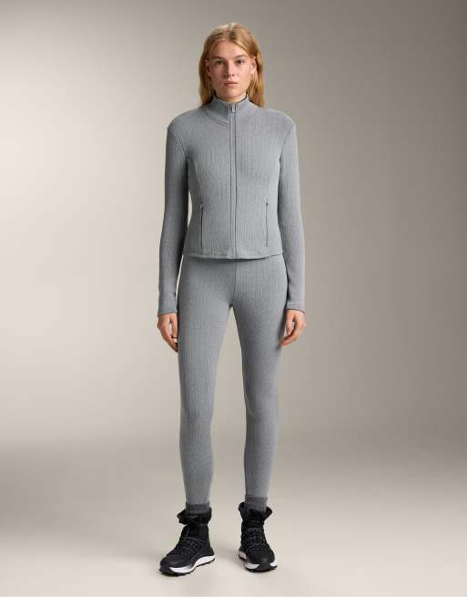 OYSHO – Gråmelerade, extra varma, ankellånga leggings med flätad design, 70cm