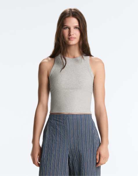 OYSHO - Gråmeleret lang tanktop i ribstrikket modalblanding - view 1