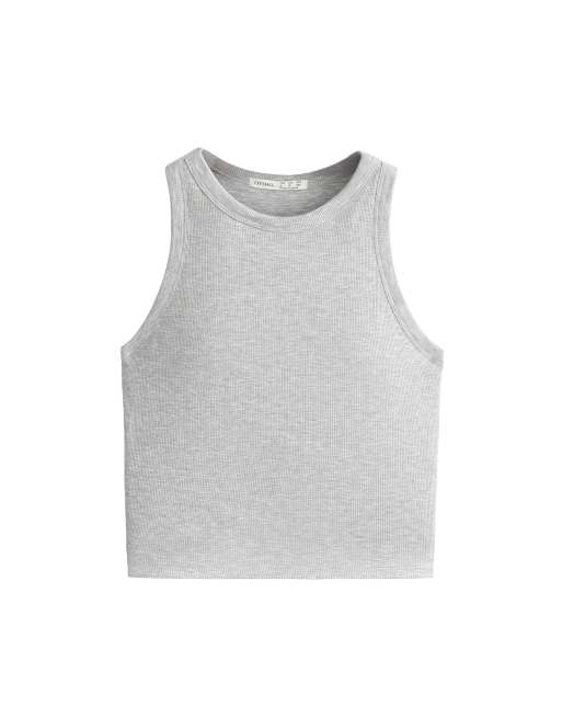 OYSHO - Gråmeleret lang tanktop i ribstrikket modalblanding, 6 af 6