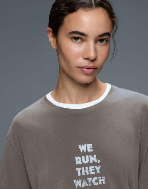 OYSHO Graphic print short sleeve t-shirt in grey, 3 of 5