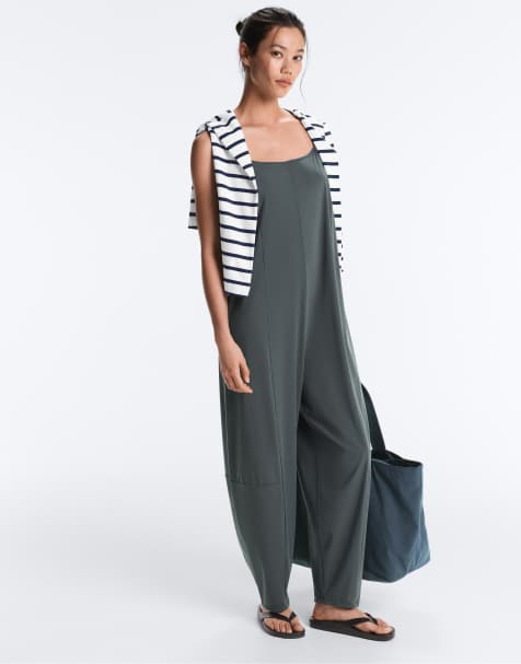 OYSHO - Gråt let jumpsuit med lange vide ben - view 1