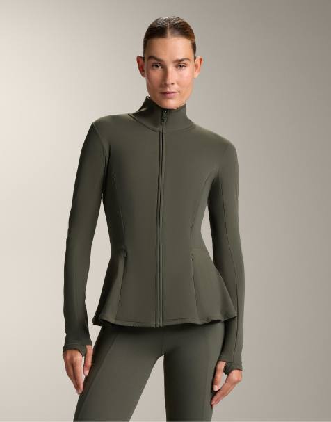 OYSHO – Grön, lätt, varm jacka i techstil och peplum-modell - view 1