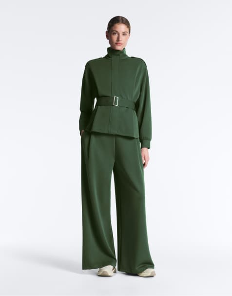 OYSHO – Gröna byxor i twill med hög midja och veck - view 1