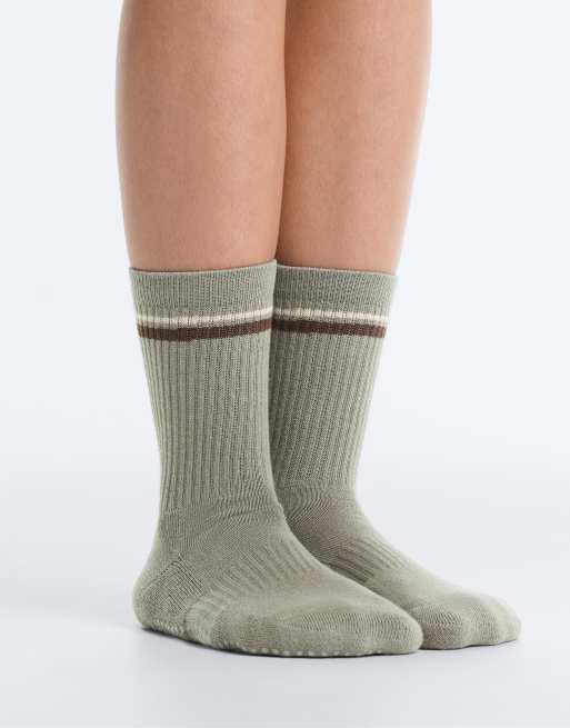 OYSHO – Gröna, klassiska strumpor för yoga och pilates i bomullsmix, 2-pack, 4 av 4