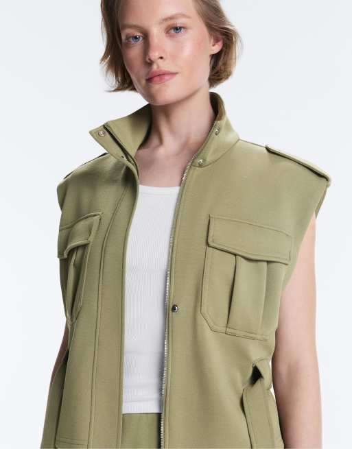 OYSHO - Gulgrøn utility-vest i piqué med bomuldsbælte, 3 af 4