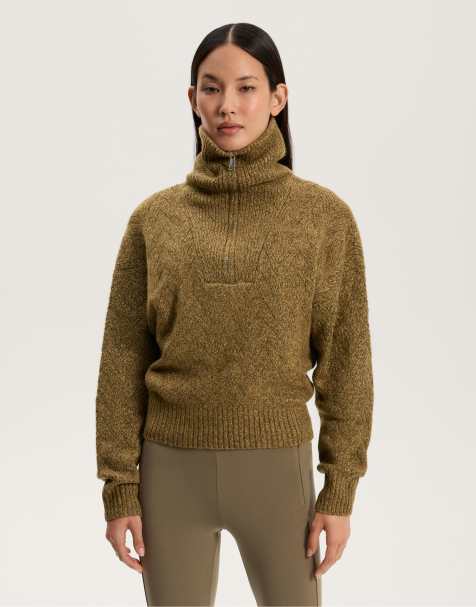 OYSHO Half-zip mixed knit jumper in military khaki - view 1