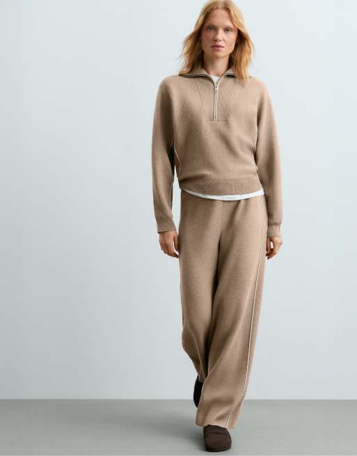 OYSHO Half-zip piping jumper in beige, 5 of 7