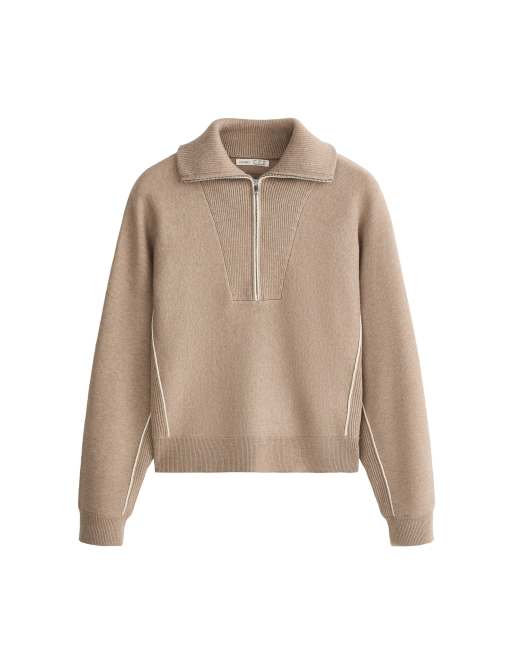 OYSHO Half-zip piping jumper in beige, 6 of 7