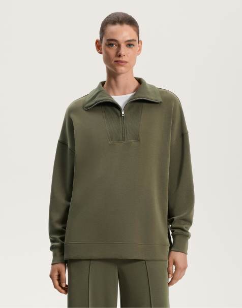 OYSHO Half-zip rib detail sweatshirt with soft-touch modal in green