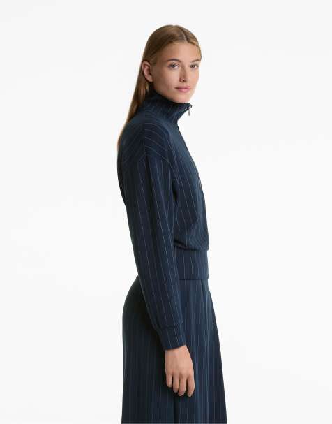 OYSHO Half-zip striped sweatshirt with soft touch modal in navy - view 1