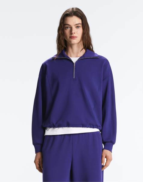 OYSHO Half-zip sweatshirt with brushed modal in cobalt - view 1