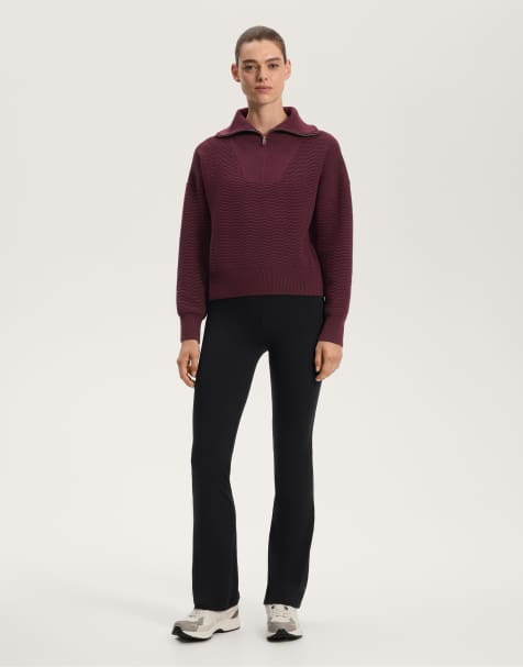 OYSHO Half-zip textured knit jumper in dark maroon