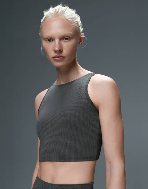 OYSHO Haltertop mit Hahnentritt-Print in Grau, 2 von 7