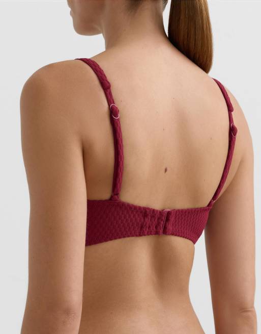 Oysho - Haut de bikini dos nu en jacquard à petits carreaux - Bordeaux, 2 de 4
