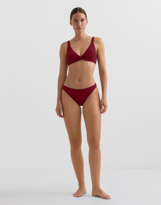 Oysho - Haut de bikini dos nu en jacquard à petits carreaux - Bordeaux, 3 de 4