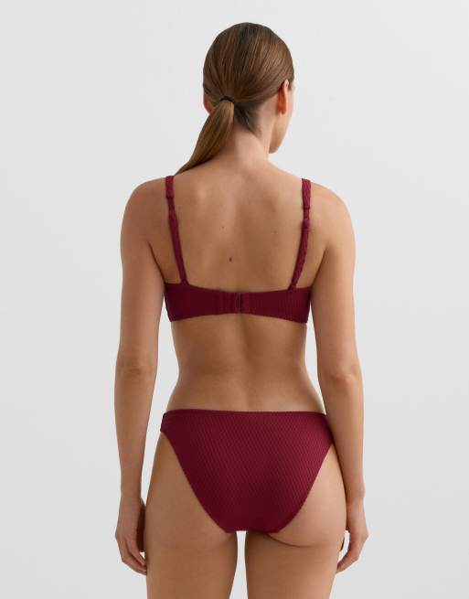 Oysho - Haut de bikini dos nu en jacquard à petits carreaux - Bordeaux, 4 de 4