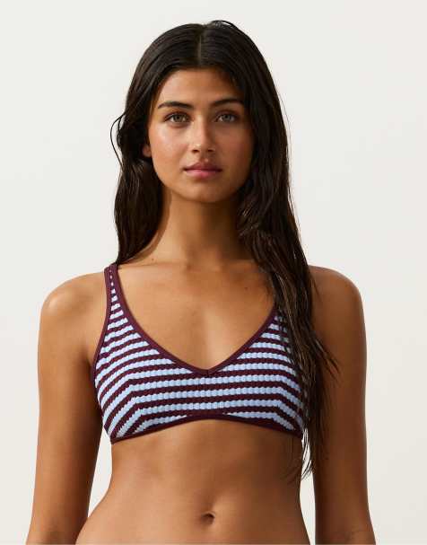 OYSHO - Haut de bikini dos nu texturé à rayures bicolores - Violet - view 1