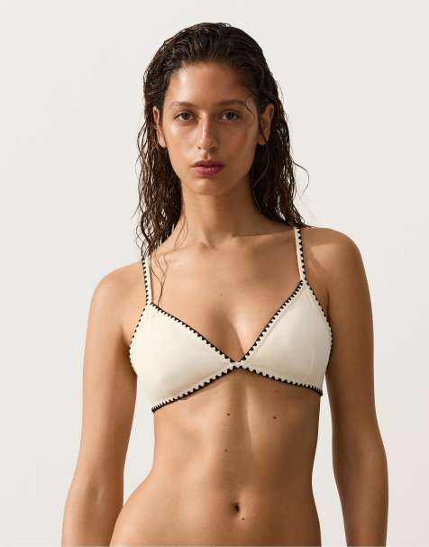 OYSHO - Haut de bikini triangle à bords contrastants - Écru pâle - view 1