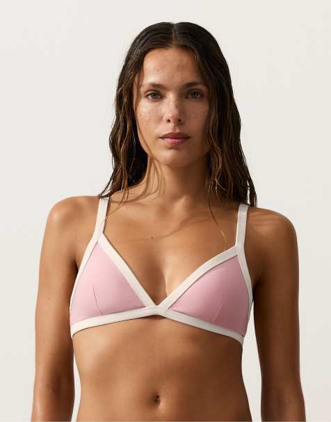 Oysho - Haut de bikini triangle à bords contrastants - Rose - view 1