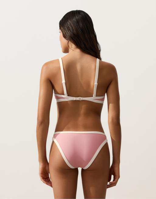 Oysho - Haut de bikini triangle à bords contrastants - Rose, 4 de 4