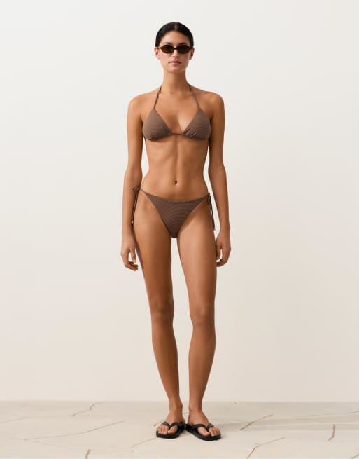 OYSHO - Haut de bikini triangle à petit pois - Marron, 2 de 4