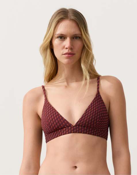 OYSHO - Haut de bikini triangle en jacquard géométrique - Violet - view 1