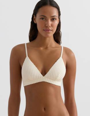 Oysho - Haut de bikini triangle en maille au crochet texture boule - Écru-Neutre