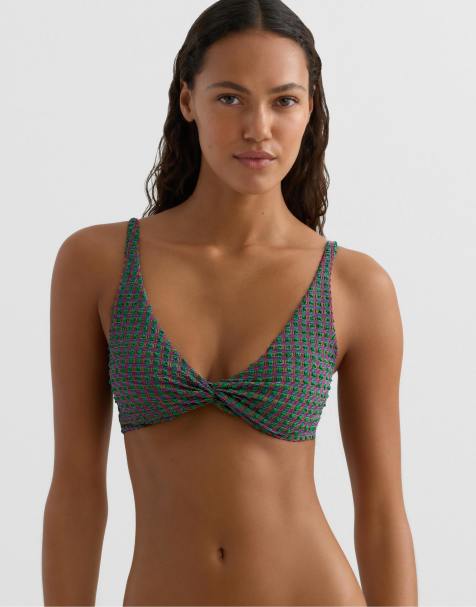 OYSHO - Havgrøn bikinitop med halterneck og gingham-tern - view 1