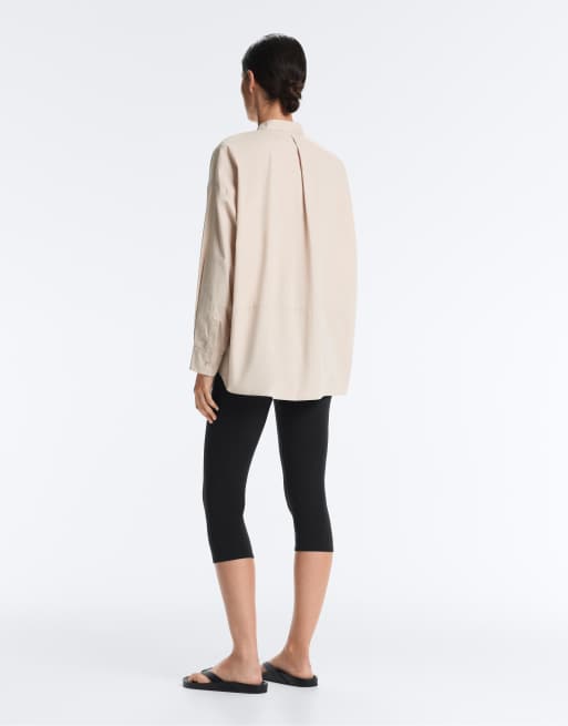 OYSHO – Hemd aus 100% Baumwolle in Nerzbeige mit Stehkragen, 4 von 4