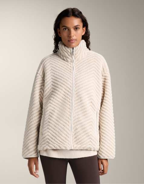 OYSHO Herringbone faux-shearling jacket in ecru - view 1