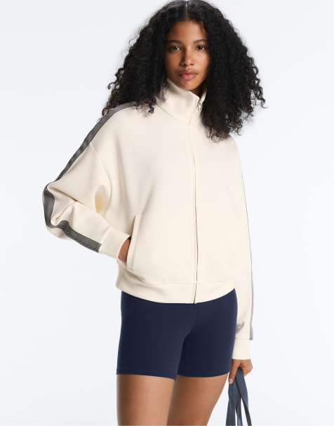 OYSHO Herringbone side tape piqué cotton jacket in pale ecru