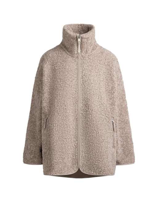 OYSHO High-collar faux-shearling jacket in taupe, 5 of 5
