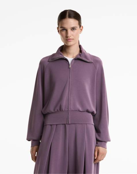 OYSHO High-collar fitted waist jacket with soft-touch modal in lila - view 1