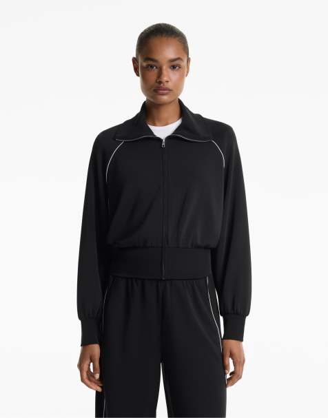 OYSHO High-collar piping jacket with soft-touch modal in black - view 1