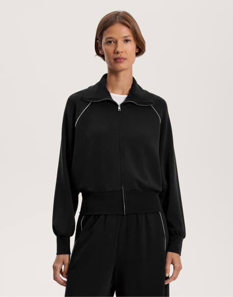 OYSHO High-collar piping jacket with soft-touch modal in black
