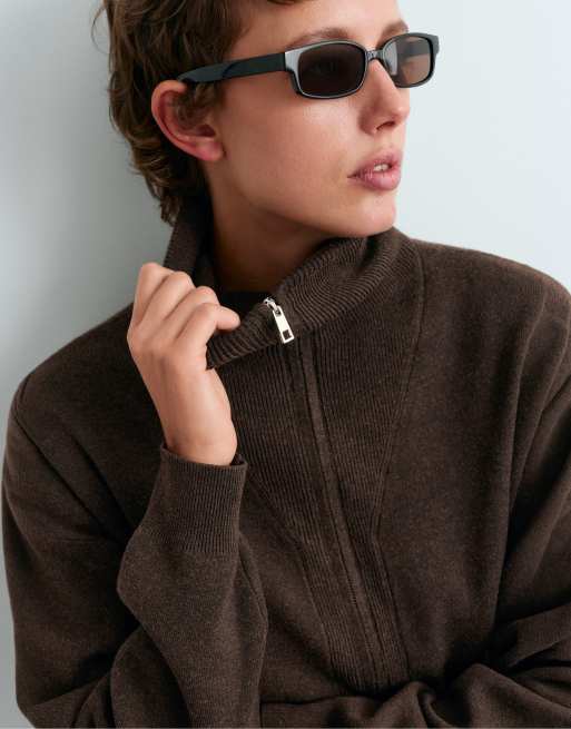 OYSHO High-neck belted jacket in brown, 3 of 6