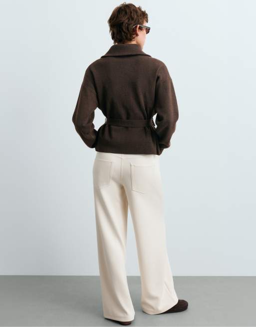 OYSHO High-neck belted jacket in brown, 4 of 6