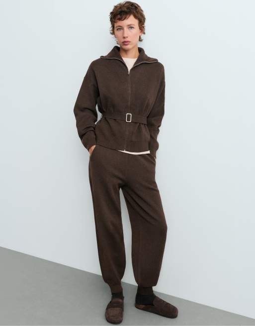 OYSHO High-neck belted jacket in brown, 5 of 6