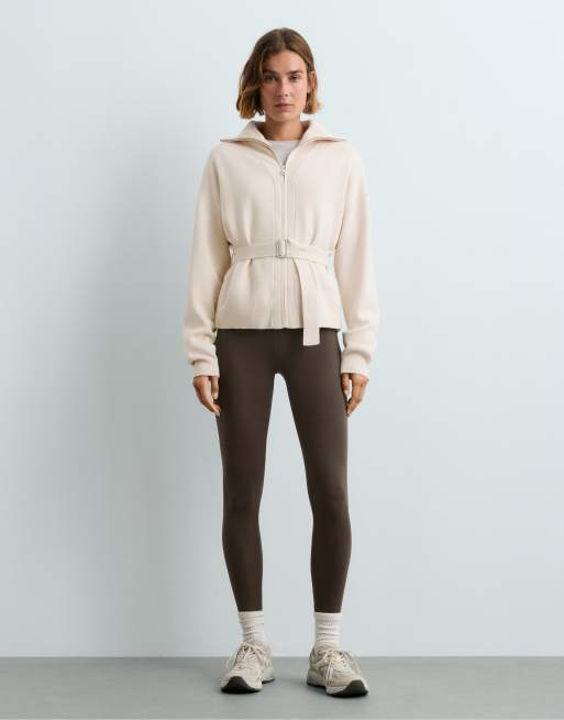 OYSHO High-neck belted jacket in ivory ecru, 2 of 6