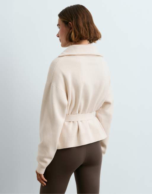 OYSHO High-neck belted jacket in ivory ecru, 4 of 6