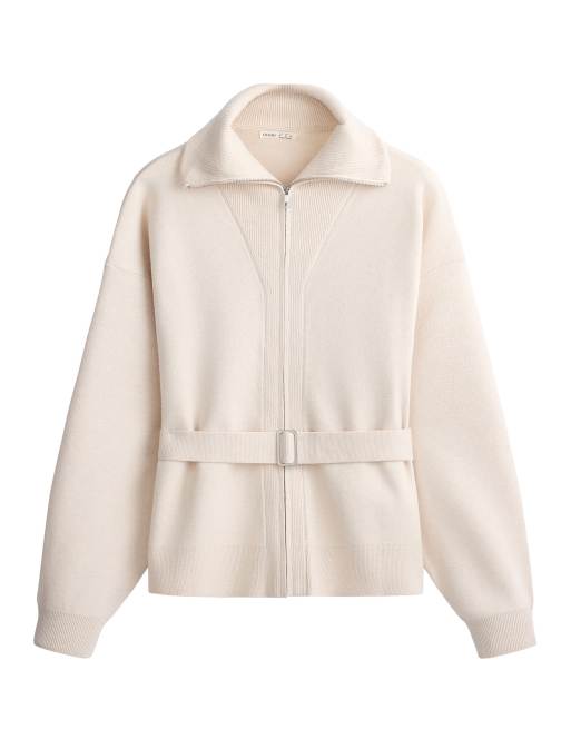 OYSHO High-neck belted jacket in ivory ecru, 6 of 6