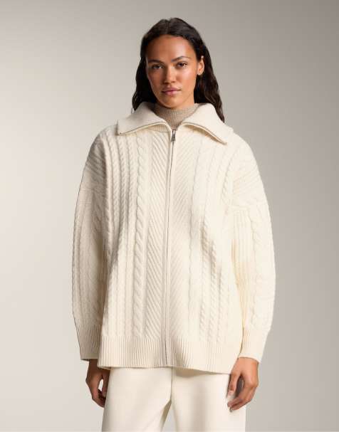 OYSHO High neck cable knit jacket in ecru - view 1