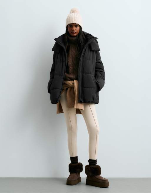 OYSHO High neck cable knit jumper in brown, 2 of 6