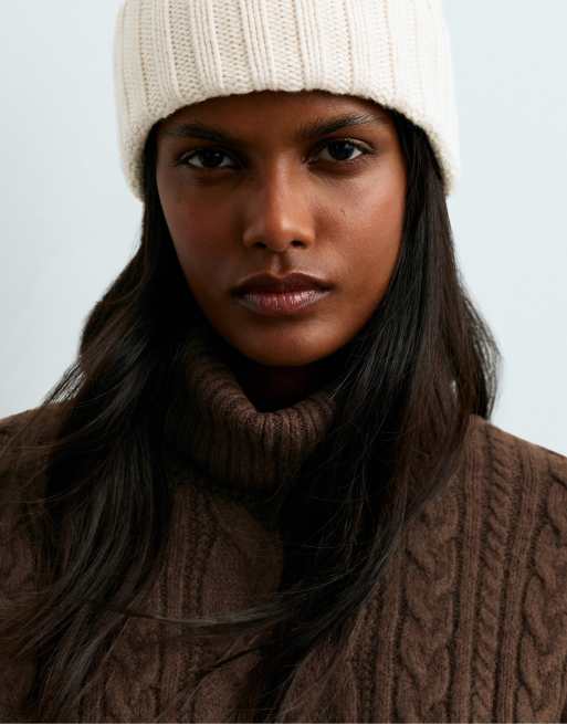 OYSHO High neck cable knit jumper in brown, 3 of 6