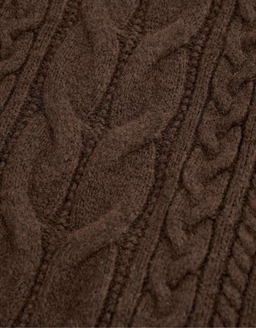 OYSHO High neck cable knit jumper in brown, 5 of 6