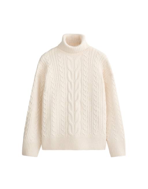 OYSHO High neck cable knit jumper in ecru, 6 of 6